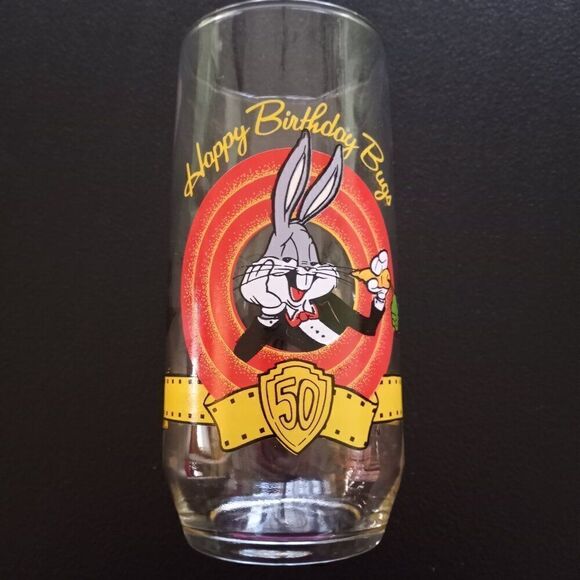 1990 Bugs Bunny Glass Happy Birthday 50th Anniversary Warner Bros Vintage 1990 - Picture 5 of 14